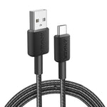 كابل Anker 322 USB-A إلى C (مضفر بطول 6 أقدام) - أسود