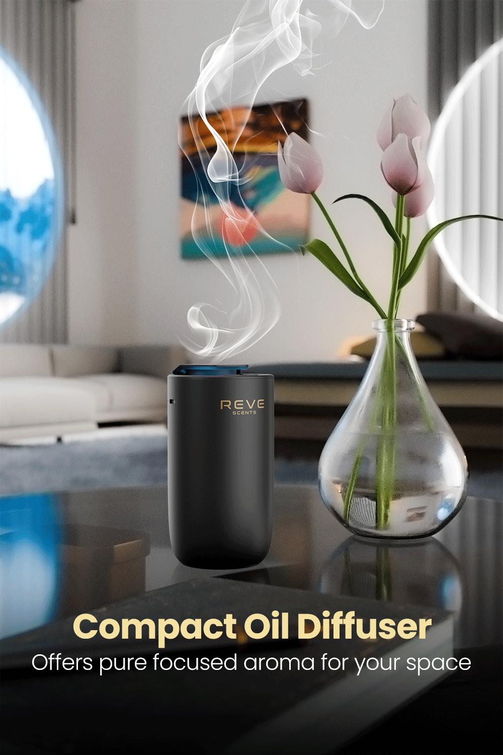 REVE Aroma Diffuser Long Lasting Fragrance Device for Home and Car Waterless Aromatherapy Essential Oil Diffuser 10 Hrs Auto Shut-Off Rechargeable with Built-in 3 Ambient Lights