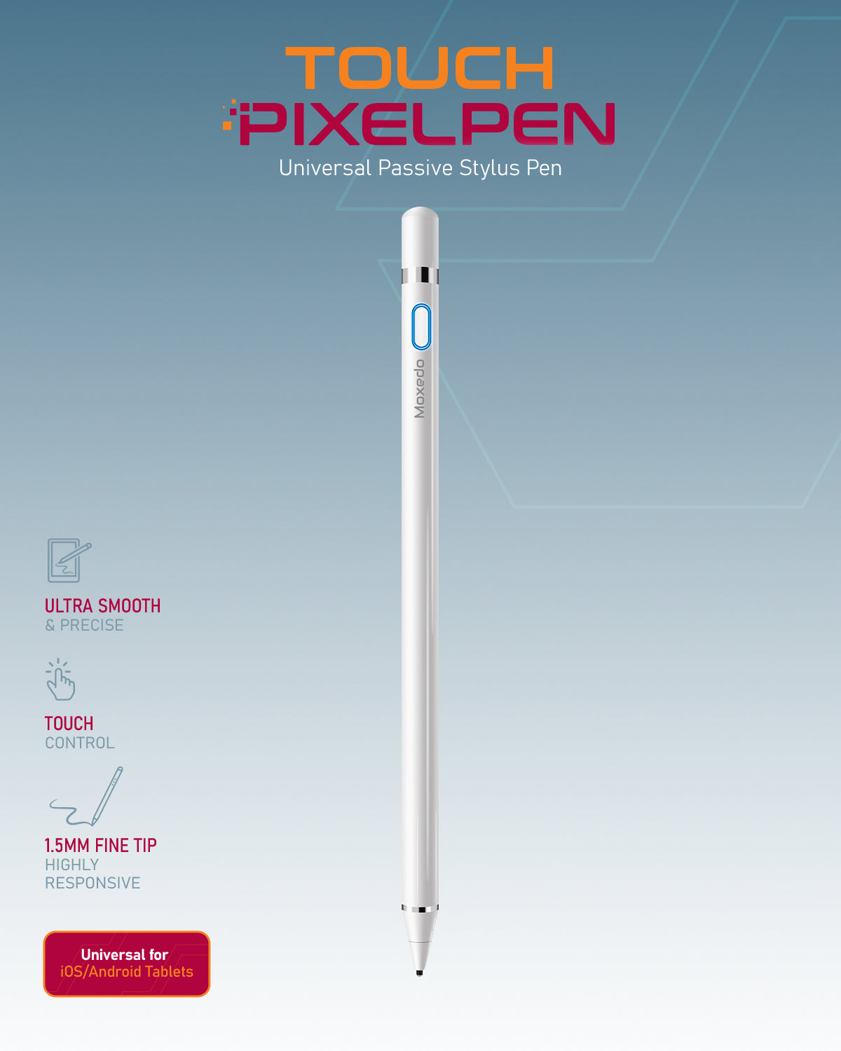 Moxedo Touch Pixel Pen Universal Active Stylus Pen Capacitive Rechargeable - White