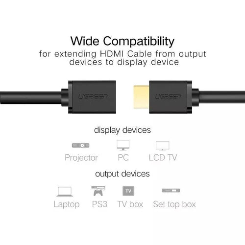 UGREEN كابل HDMI ذكر إلى HDMI أنثى HD107 Full HD 3D بطول 0.5 متر - أسود