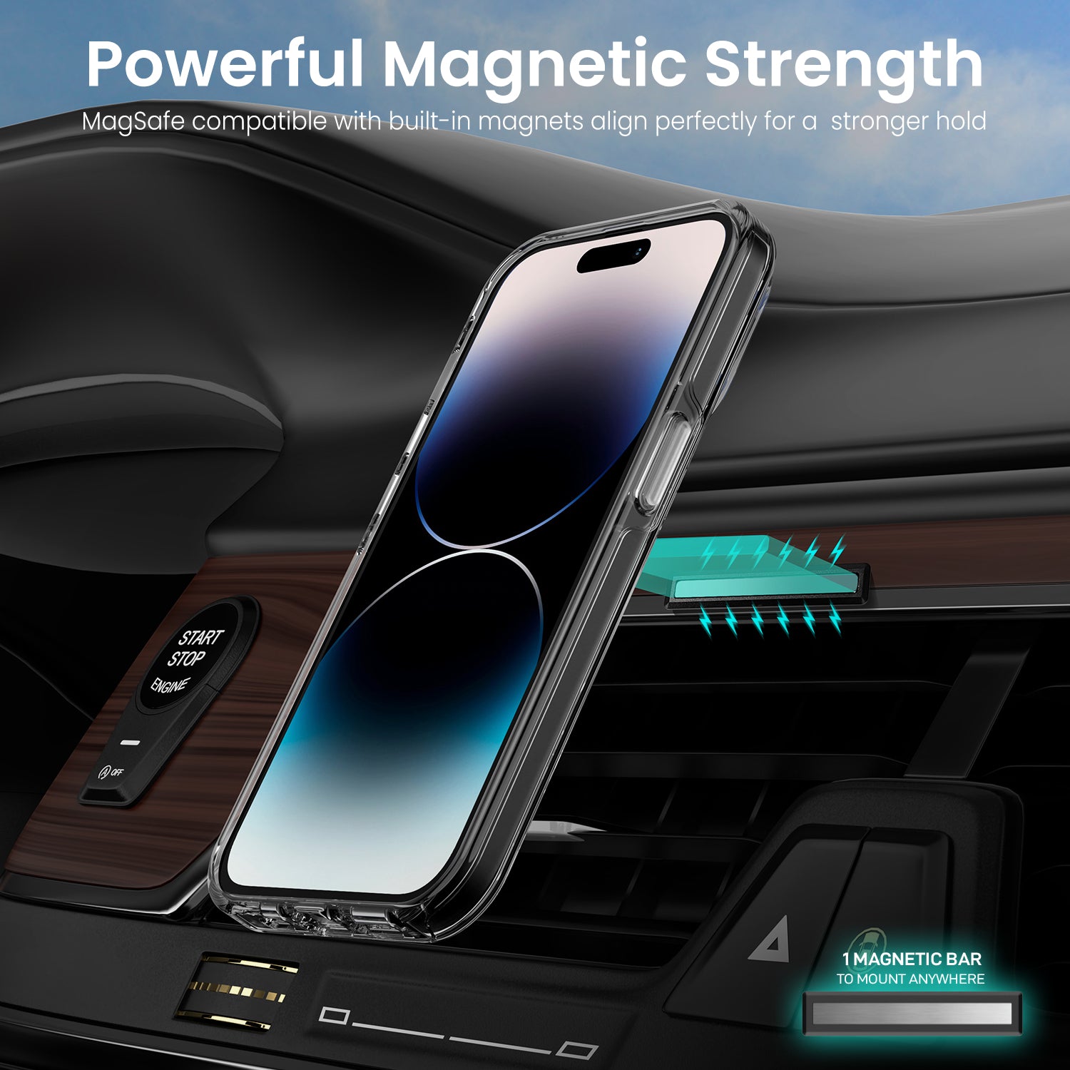 Remson Mag-X Magnetic Hybrid Protective Clear Case Military Grade Protection Compatible For iPhone 14 Pro Max - Clear