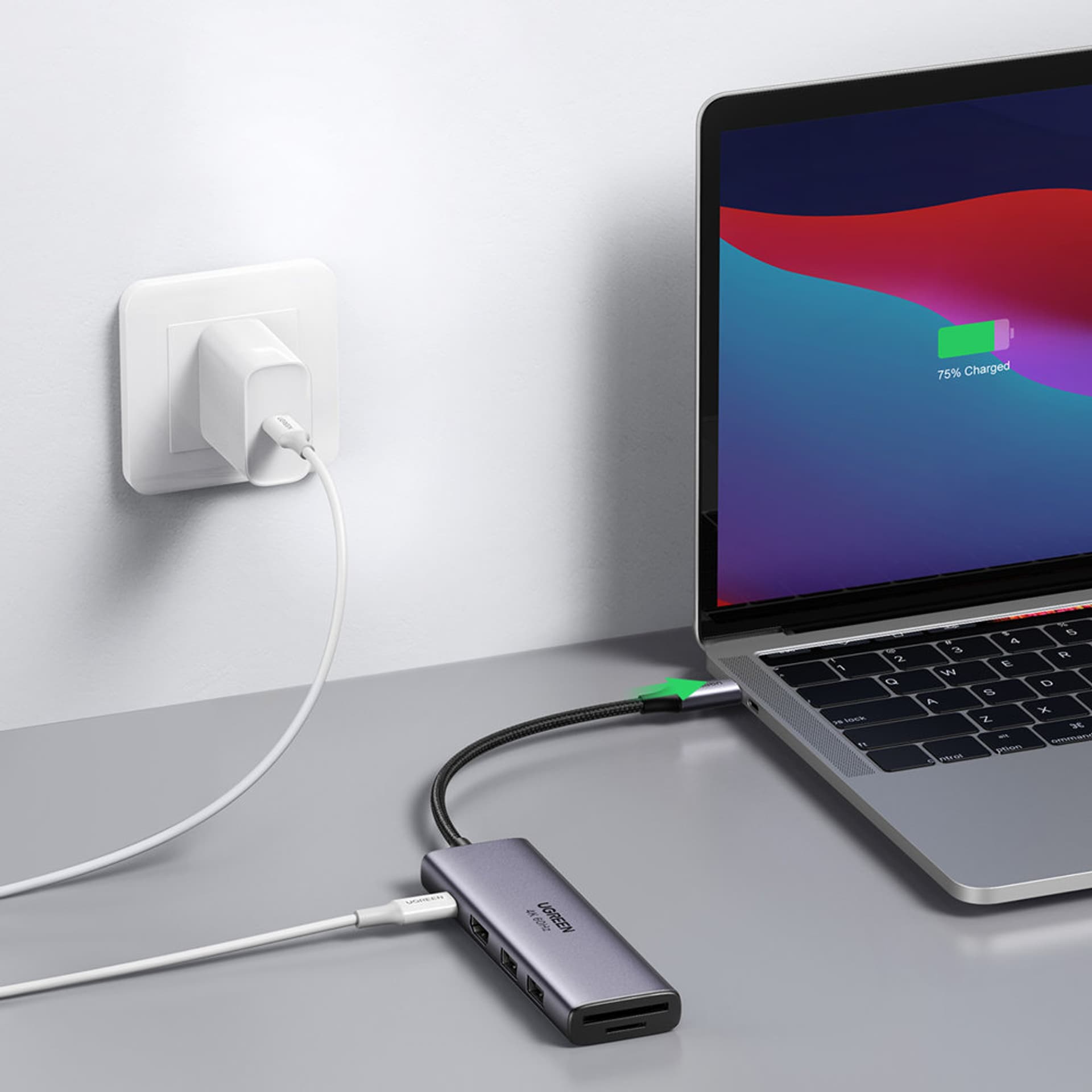 محول يوجرين 5 في 1 CM511، موزع USB-C إلى 2x USB،HDMI، USB-C، TF/SD (رمادي)