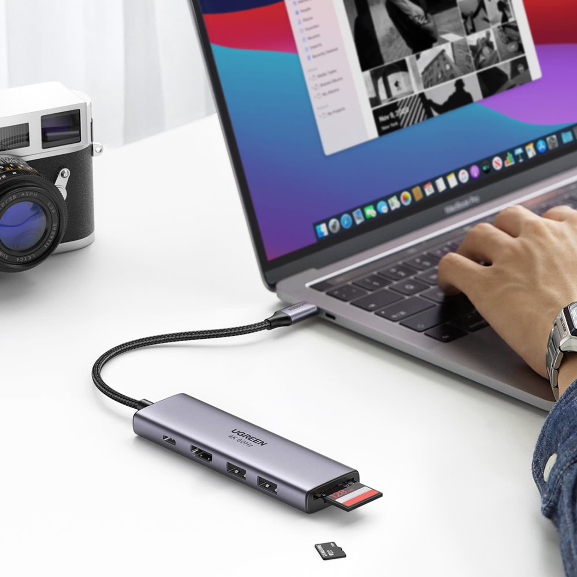 محول يوجرين 5 في 1 CM511، موزع USB-C إلى 2x USB،HDMI، USB-C، TF/SD (رمادي)