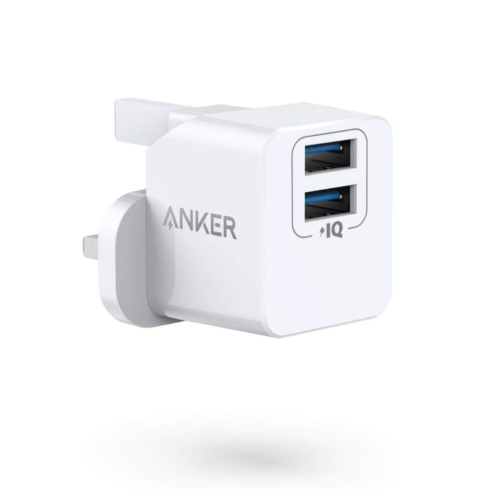 شاحن حائط Anker PowerPort Mini 12W ثنائي المنفذ USB-A مع Powre IQ - أبيض