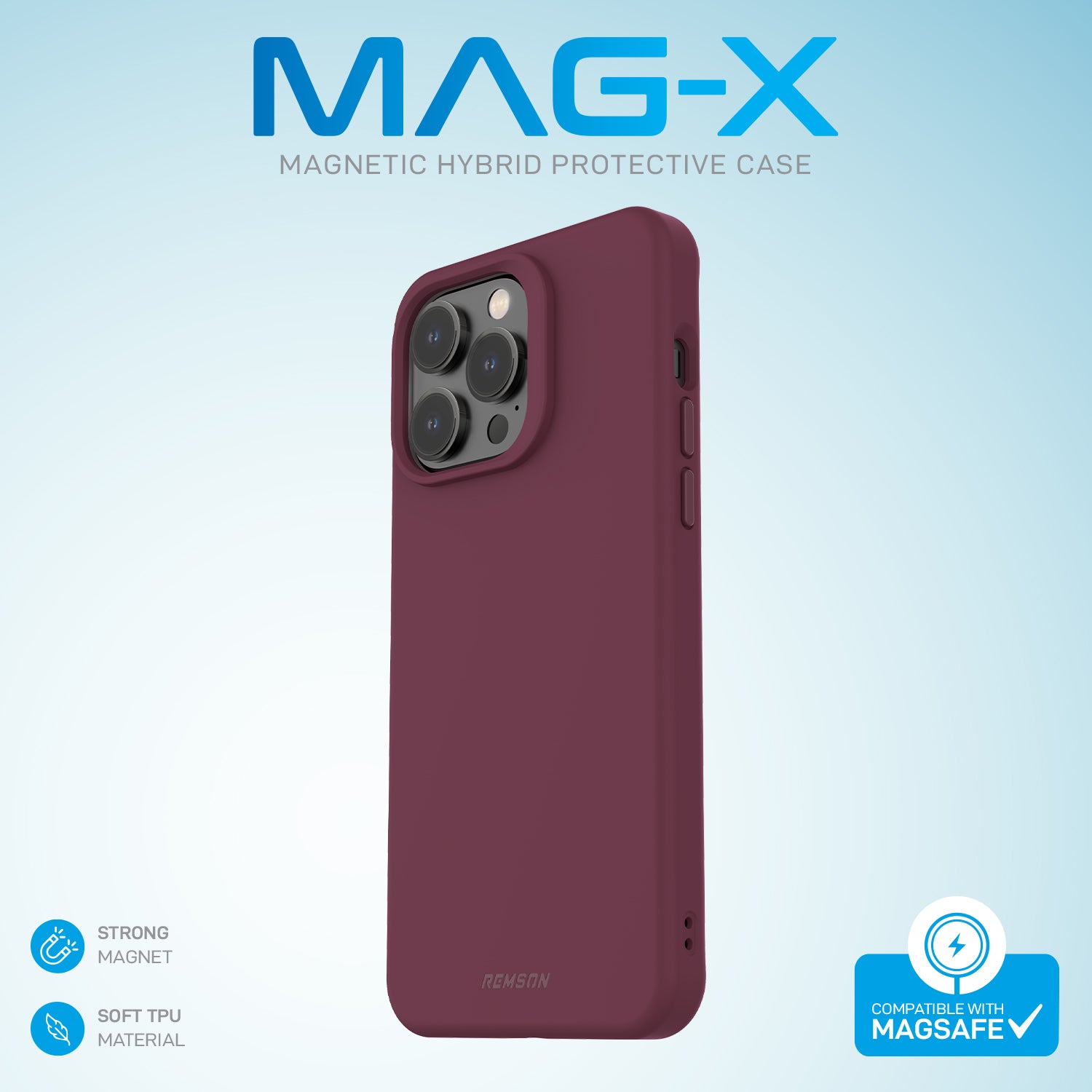 Remson Mag-X Magnetic Hybrid Protective Silicone Case Military Grade Protection Compatible For iPhone 13 Pro Max - Maroon