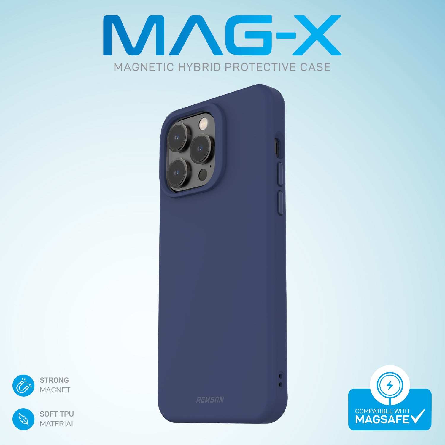 Remson Mag-X Magnetic Hybrid Protective Silicone Case Military Grade Protection Compatible For iPhone 13 Pro Max - Blue