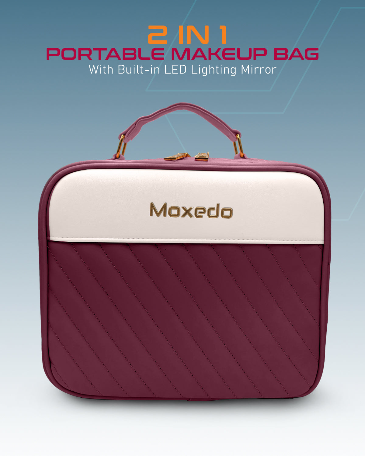 Moxedo 2 in 1 Portable Make-up Bag with Built-in LED Lighting Mirror (Maroon)