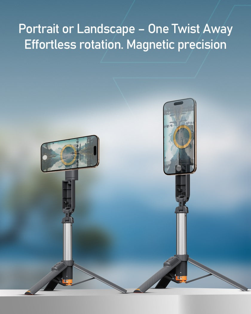 Moxedo Stablix Magnetic Phone Tripod Stand with Built-in Remote Shutter 100cm Extendable Pole 360° Double Axes Rotatable and Foldable Compatible with iPhone and Android