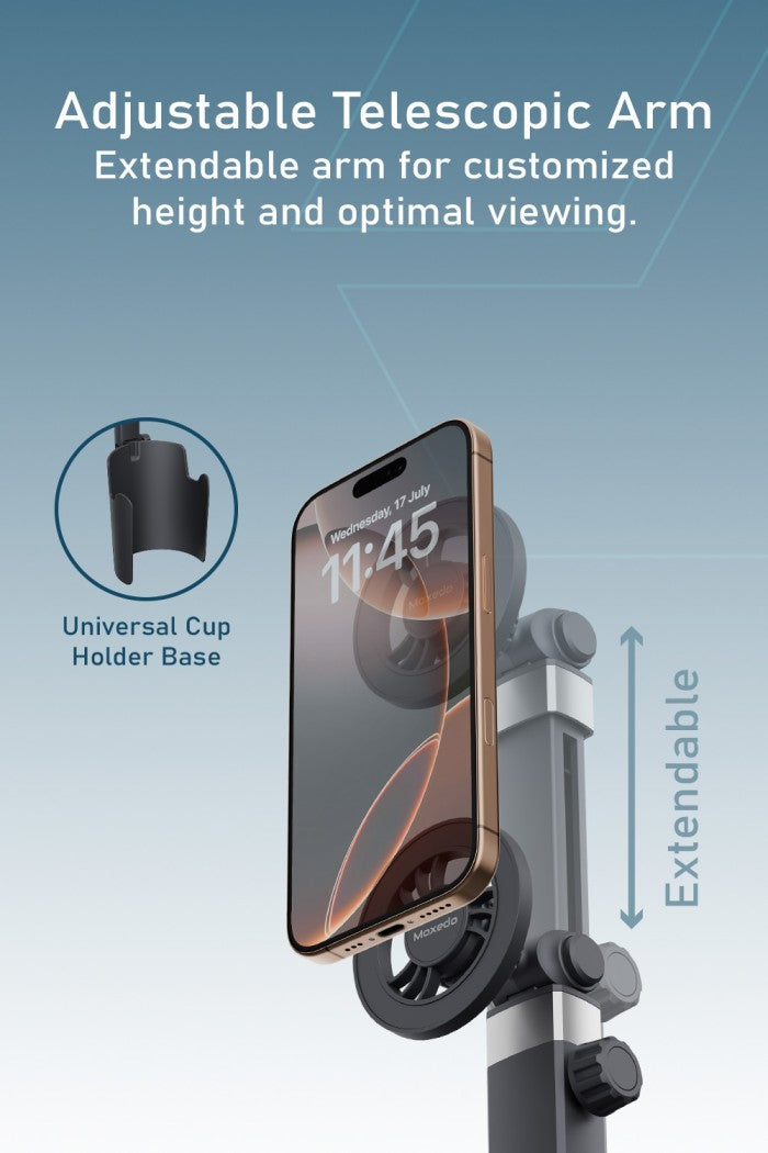 Moxedo Car Cup Phone Holder Adjustable and Durable Water Car Cup Phone Mount Telescopic Arm Holder, Strong Grip and One Hand Use Universal Auto Phone Stand