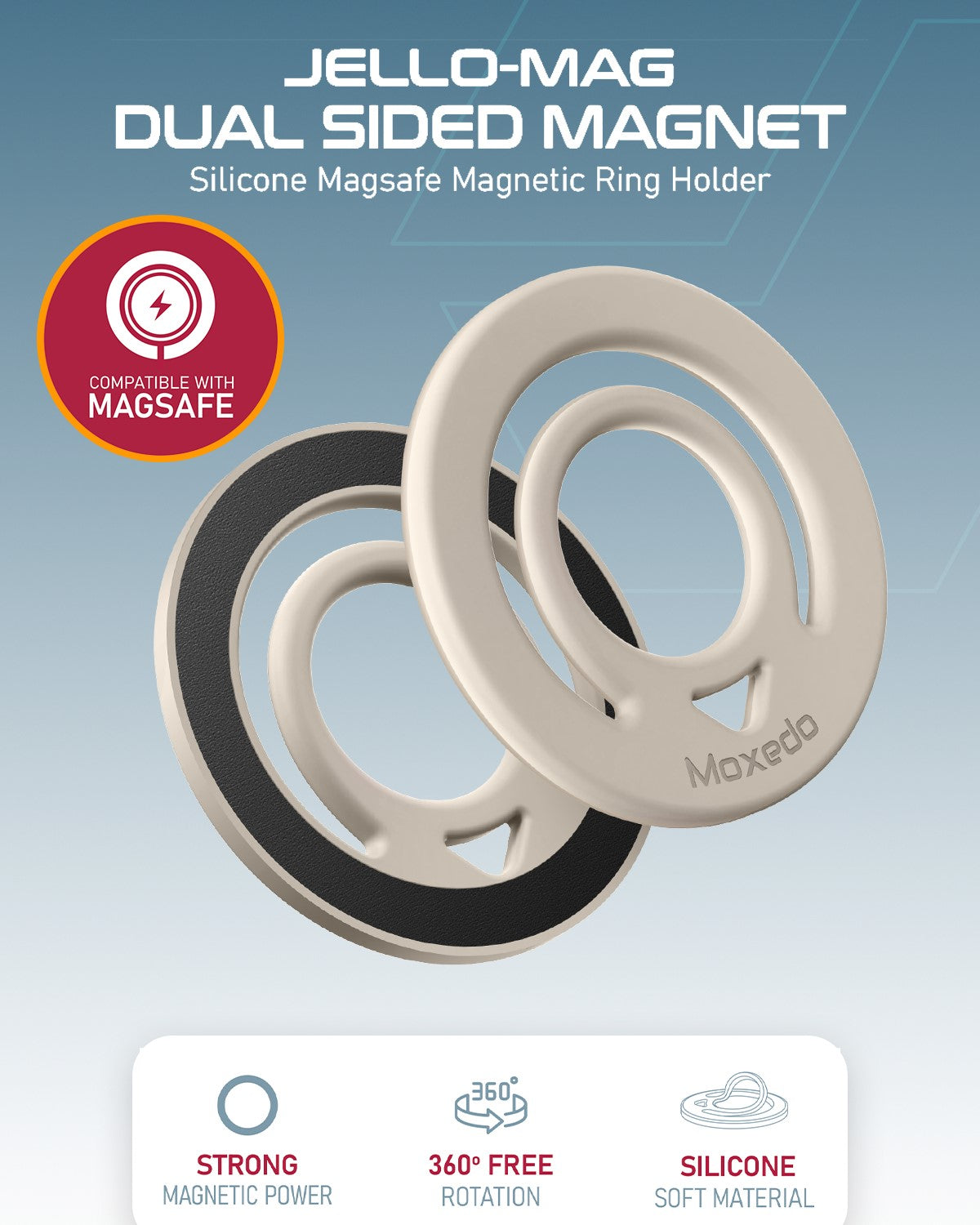 Moxedo Jello-Mag Magnetic Ring Holder - Silicone & MagSafe Compatible, Beige