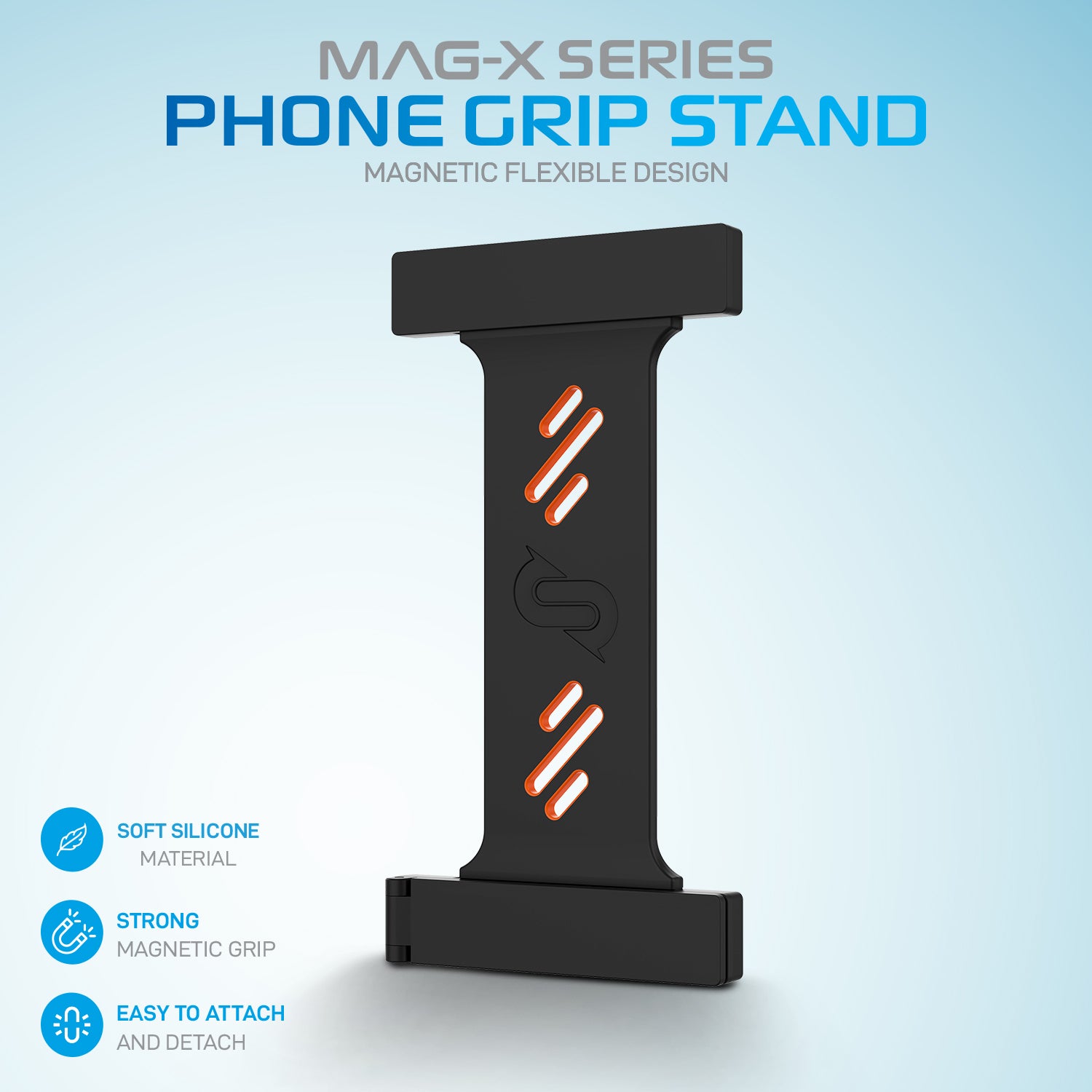 Remson Mag-X Phone Grip Strap with Magnetic Phone Kickstand - Black/Orange