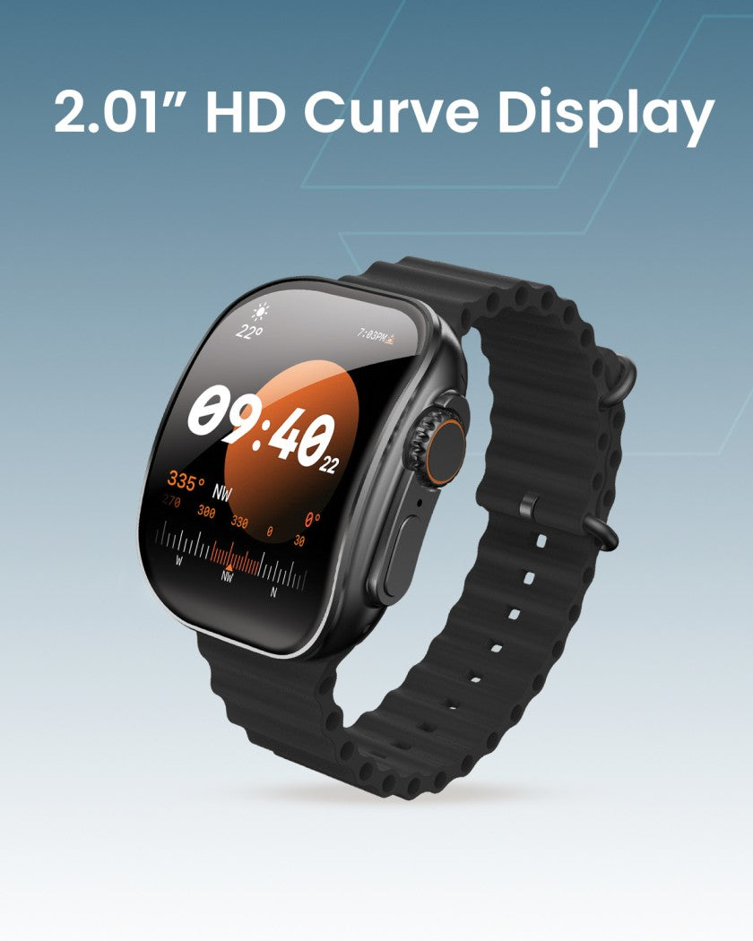 Moxedo Curve Smartwatch Chat GPT AI Assistant Compatible with Android & iOS with 2.01"Super AMOLED Display, Bluetooth Calling, Wireless Charging, IP68 Waterproof, Health & Fitness Tracker – Black
