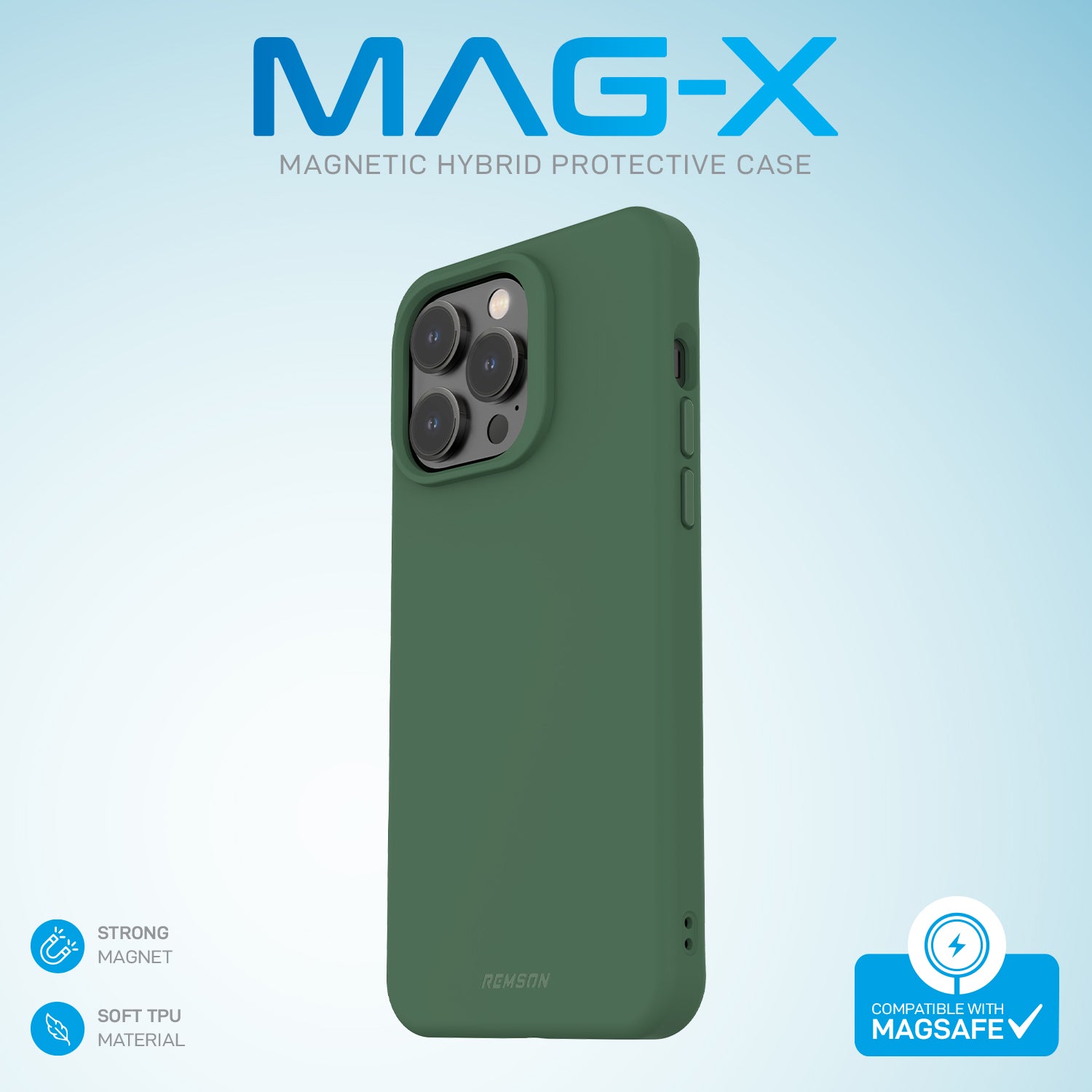 Remson Mag-X Magnetic Hybrid Protective Silicone Case Military Grade Protection Compatible For iPhone 13 Pro Max - Green