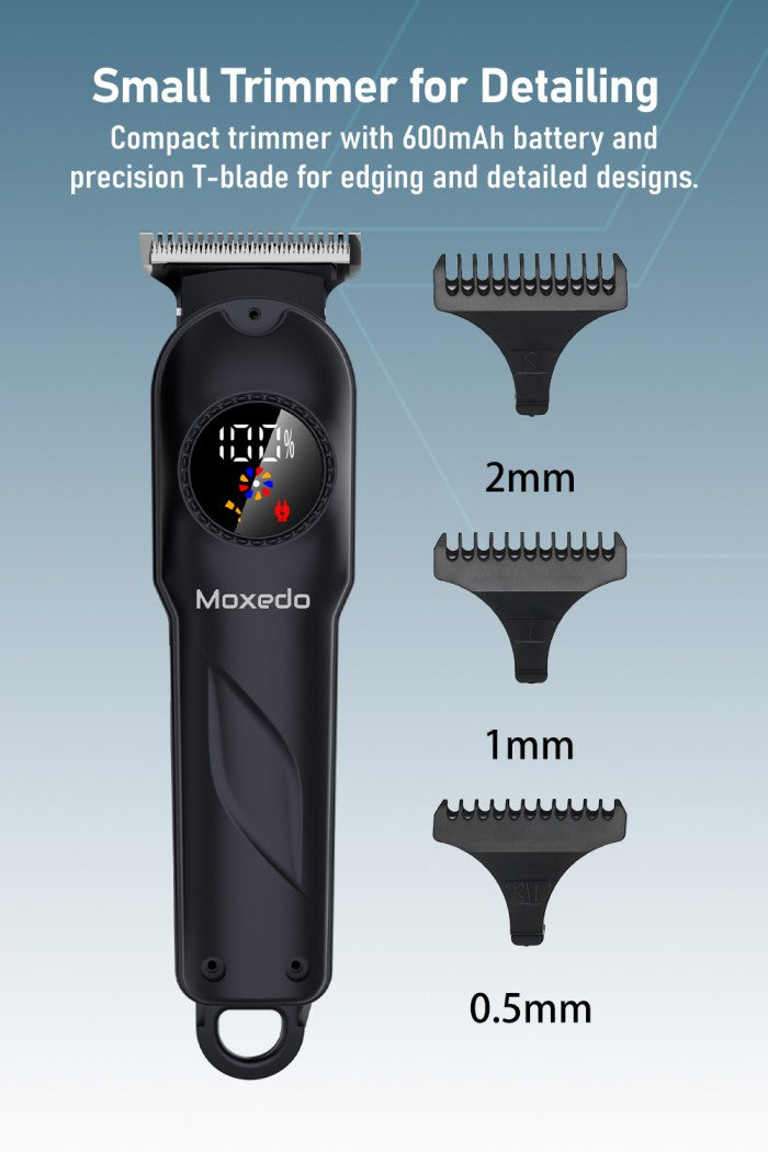 Moxedo Orvex Rechargeable Cordless Electric Hair Trimmer T-Blade Head 5 Level Adjustment 10 Guide Combs 15-25mm LCD Display with Grooming Kit