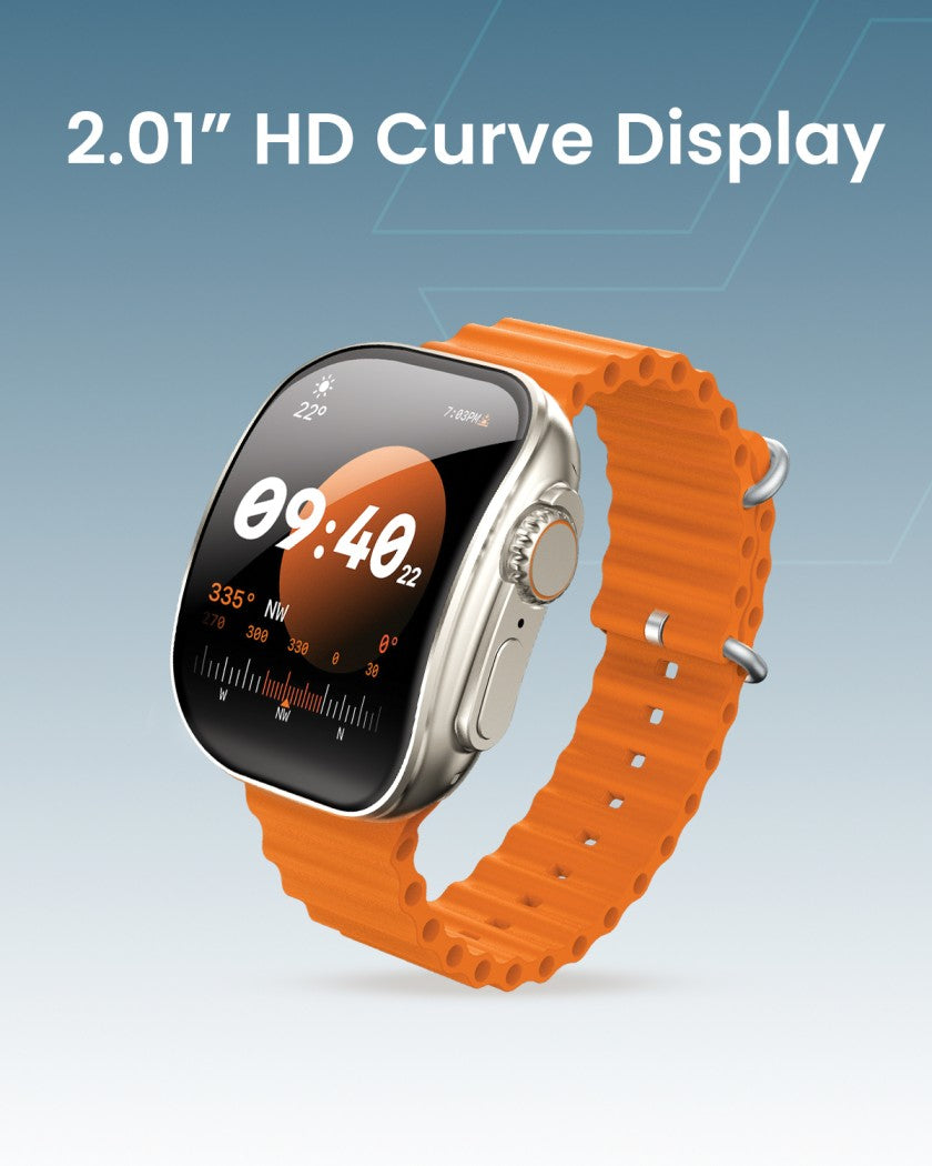 Moxedo Curve Smartwatch Chat GPT AI Assistant Compatible with Android & iOS with 2.01"Super AMOLED Display, Bluetooth Calling, Wireless Charging, IP68 Waterproof, Health & Fitness Tracker – Orange