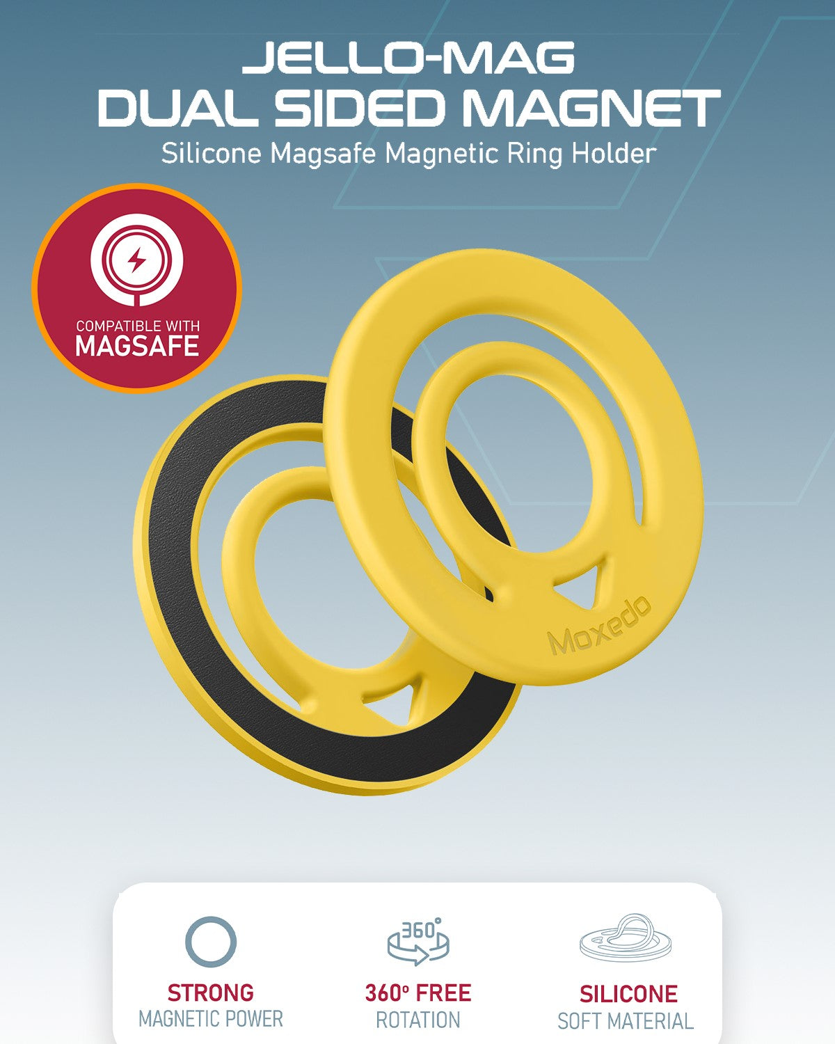 Moxedo Jello-Mag Magnetic Ring Holder - Silicone & MagSafe Compatible, Yellow