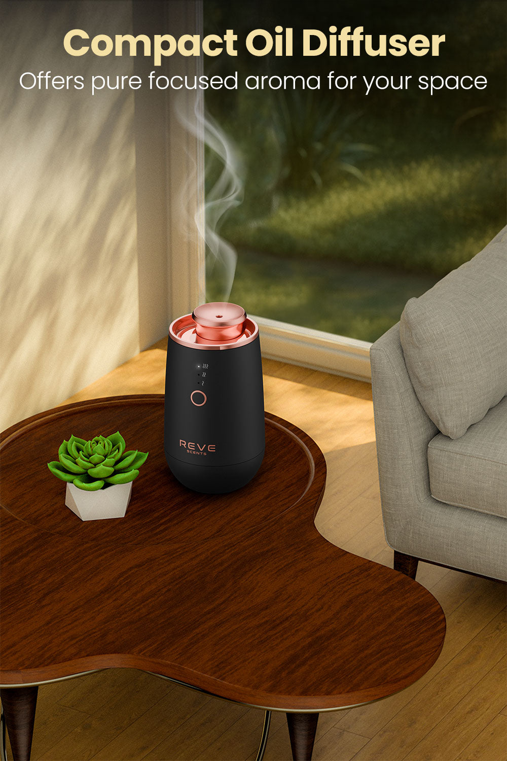 REVE Scents Waterless Essential Oil Aromatherapy Diffuser Dual-Purpose Home and Car Aromatherapy Device Rechargeable with LED Indicator Button- Black