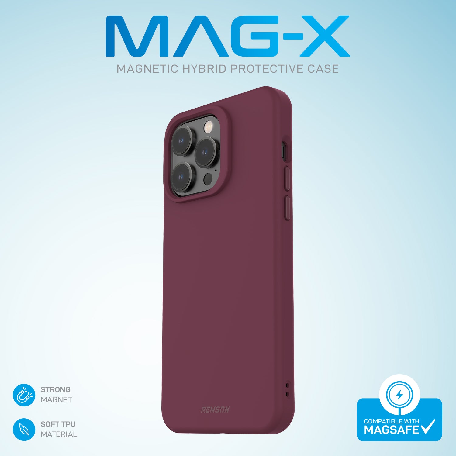 Remson Mag-X Magnetic Hybrid Protective Silicone Case Military Grade Protection Compatible For iPhone 14 Pro Max- Maroon