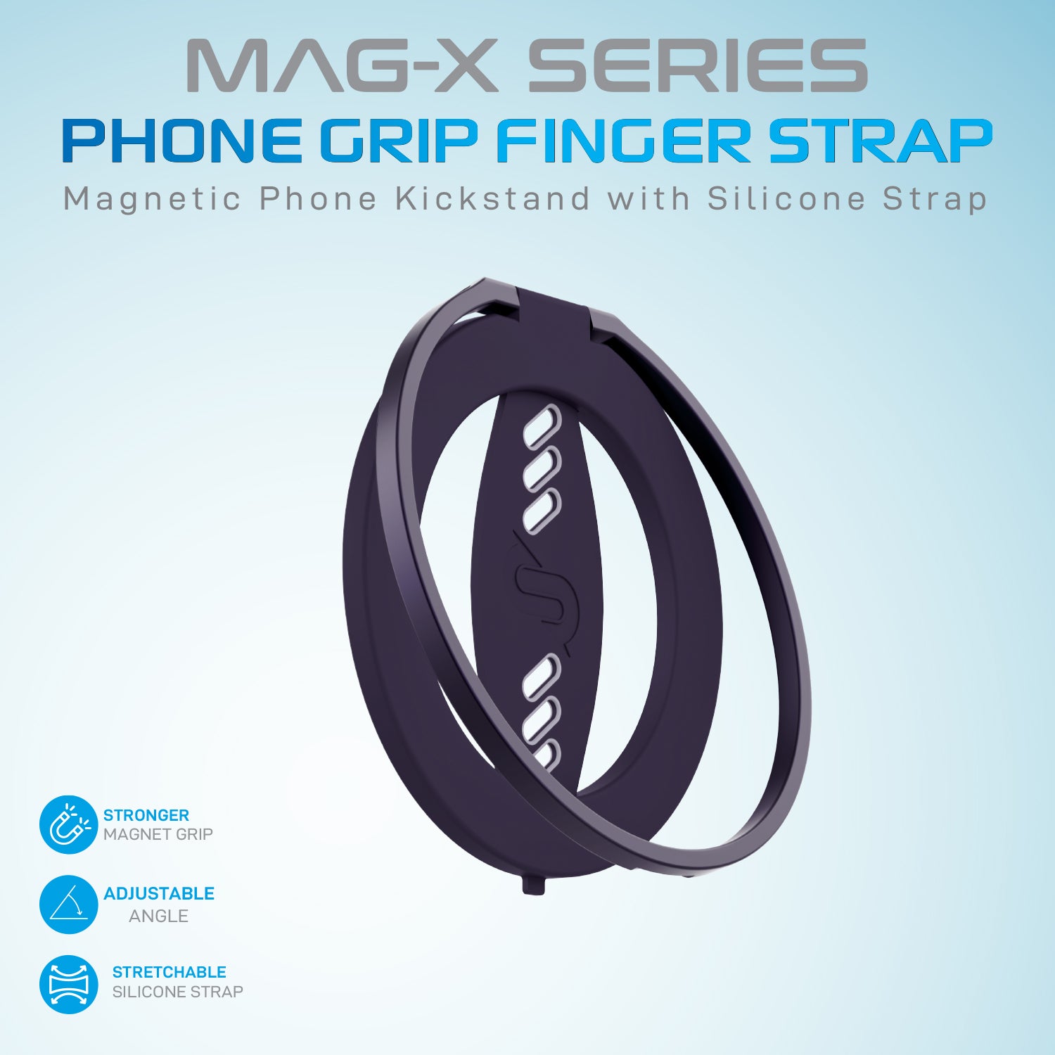 Remson Mag-X Phone Grip Finger Strap Magnetic Phone Kickstand with Silicone Strap Compatible for iPhone 14, 13 Pro/Max/Plus - Deep Purple