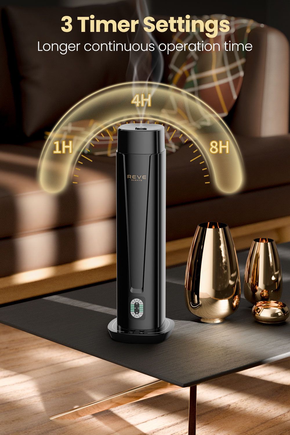 REVE Scents Diffuser Smart Humidifier with Remote Control, 3 Mist Levels 8H Timer Digital Display Waterless Tower Essential Oil Diffuser for Home Office and Hotel