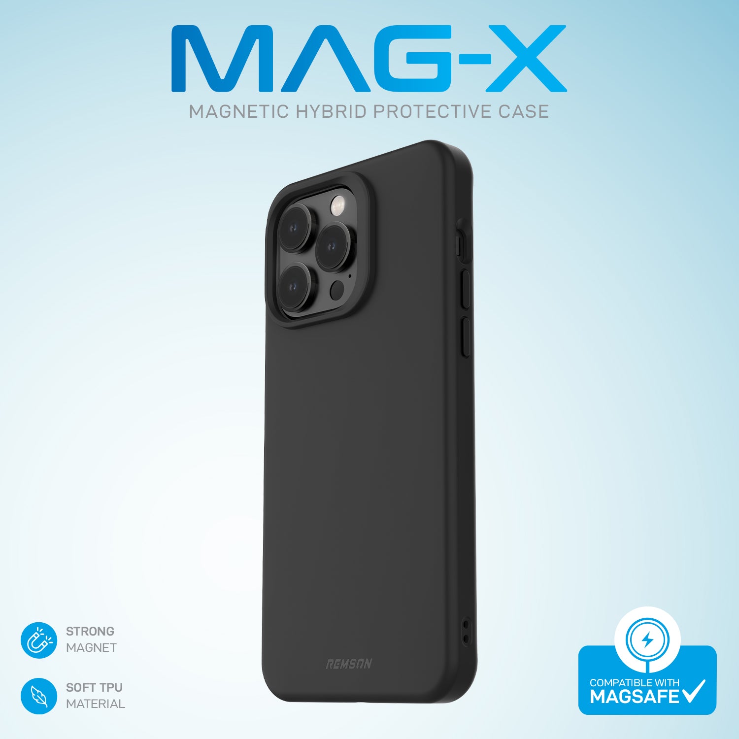 Remson Mag-X Magnetic Hybrid Protective Silicone Case Military Grade Protection Compatible For iPhone 13 Pro Max - Black