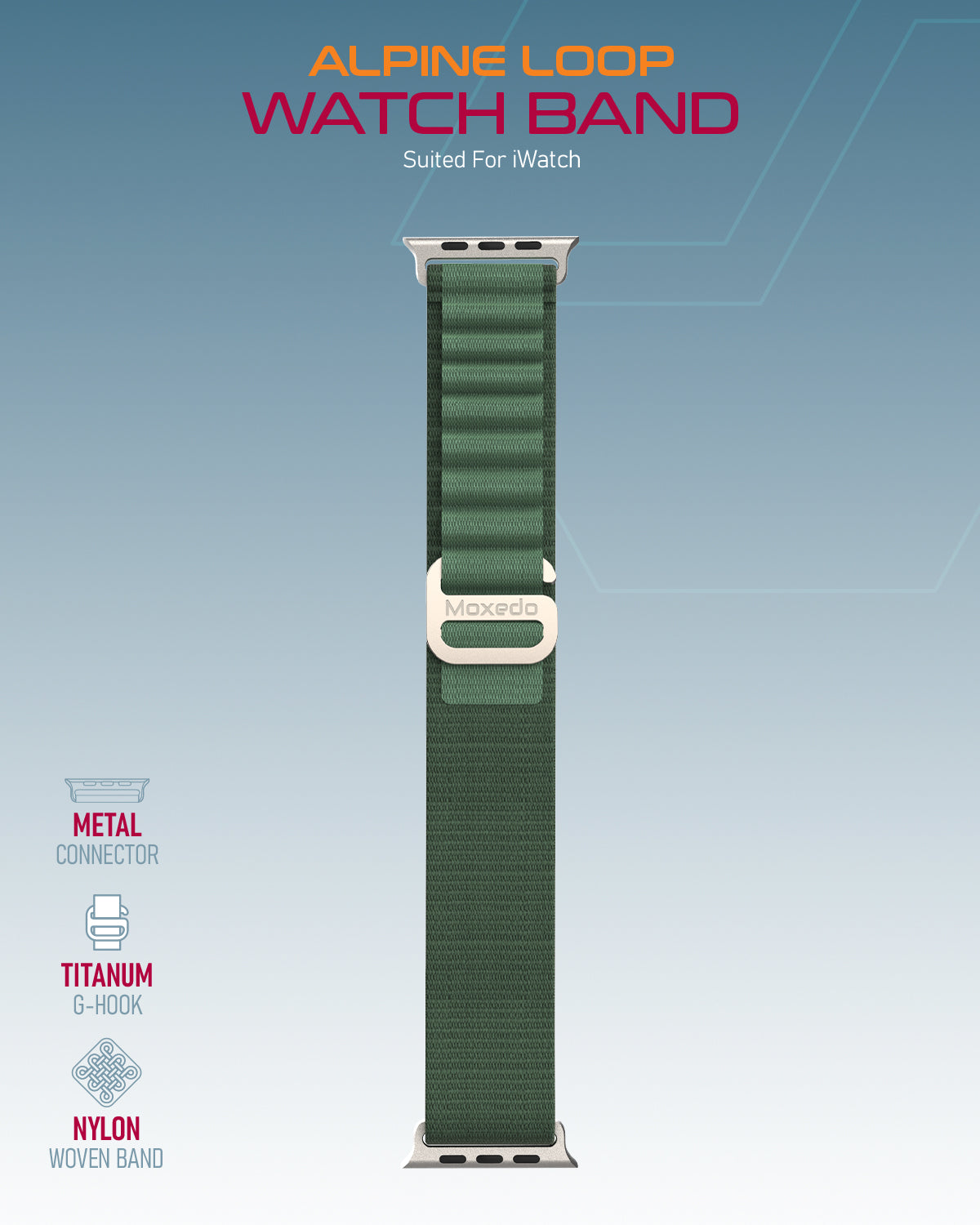 Moxedo Alpine Loop Watch Band Adjustable Sports Nylon Woven with Titanium G-Hook Strap design for 44mm,45mm,49mm (Army Green)