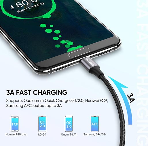 كابل شحن سريع من USB 2.0 إلى USB C من Ugreen 