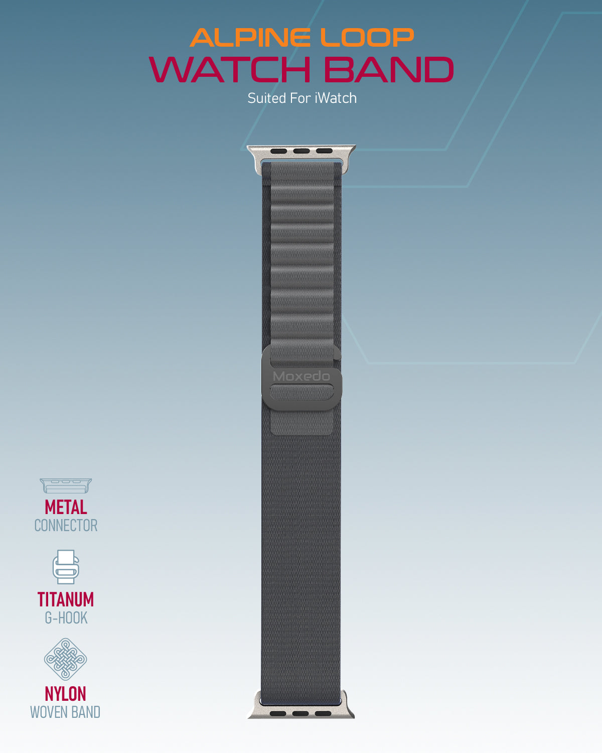 Moxedo Alpine Loop Watch Band Adjustable Sports Nylon Woven with Titanium G-Hook Strap design for 44mm,45mm,49mm (Dark Grey)