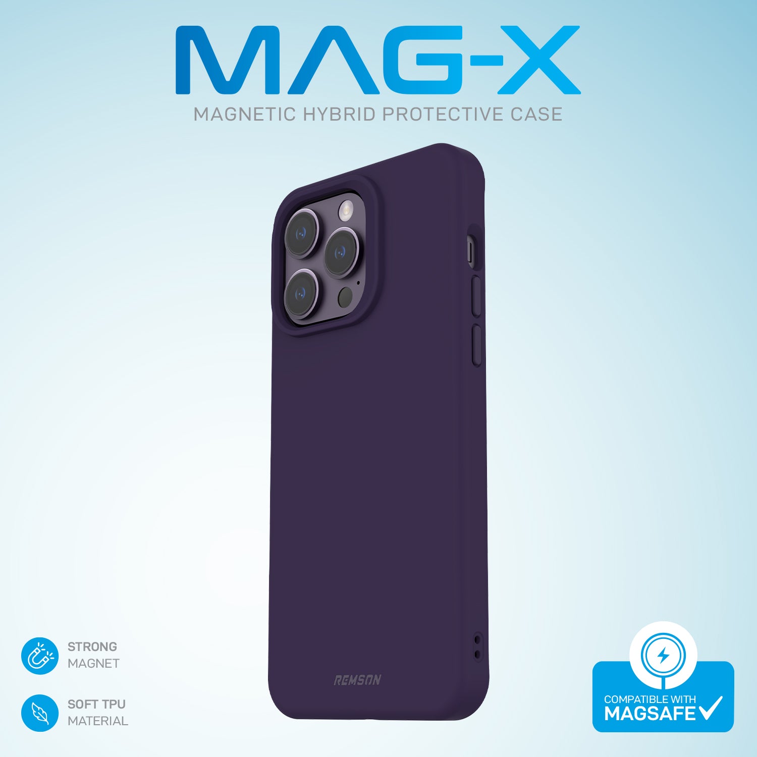 Remson Mag-X Magnetic Hybrid Protective Silicone Case Military Grade Protection Compatible For iPhone 14 Pro - Deep Purple