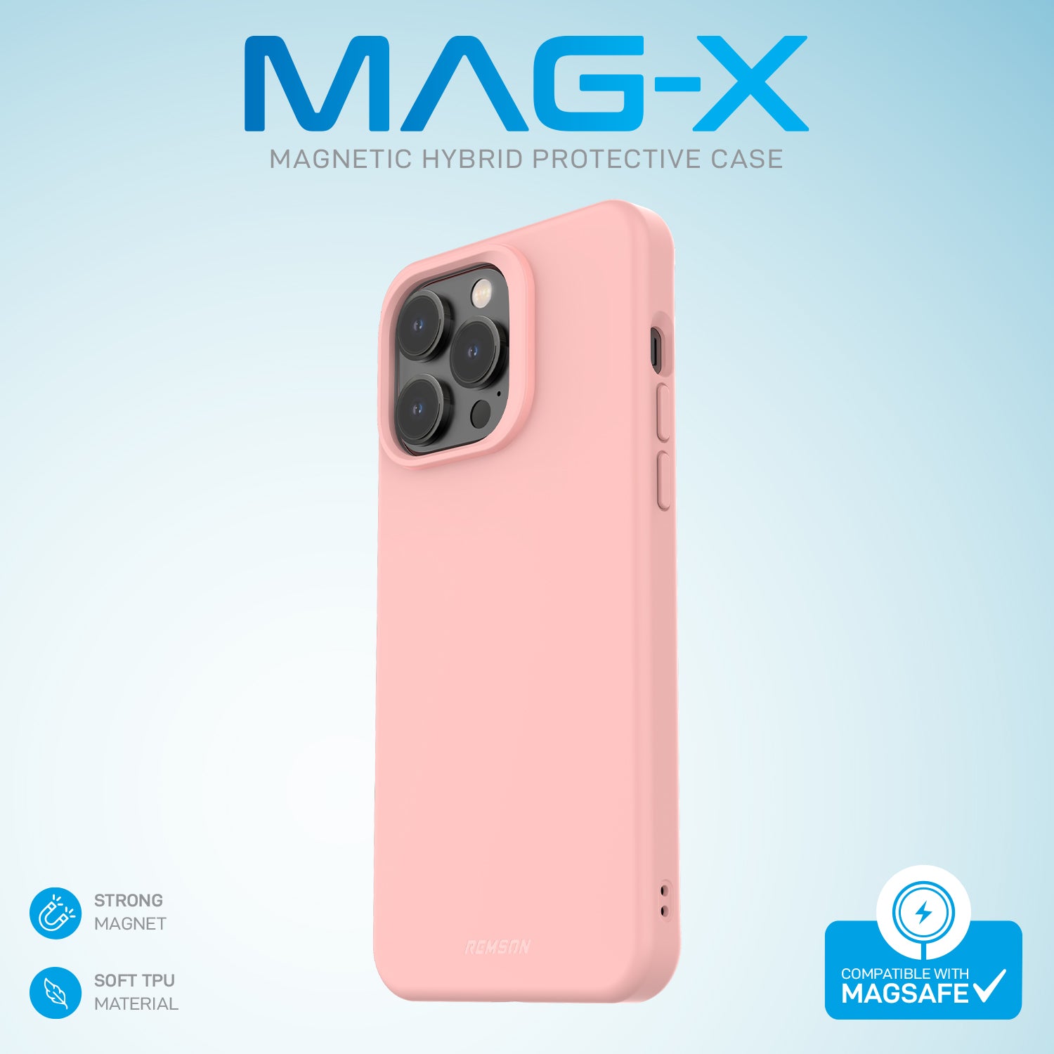 Remson Mag-X Magnetic Hybrid Protective Silicone Case Military Grade Protection Compatible For iPhone 14 Pro - Pink