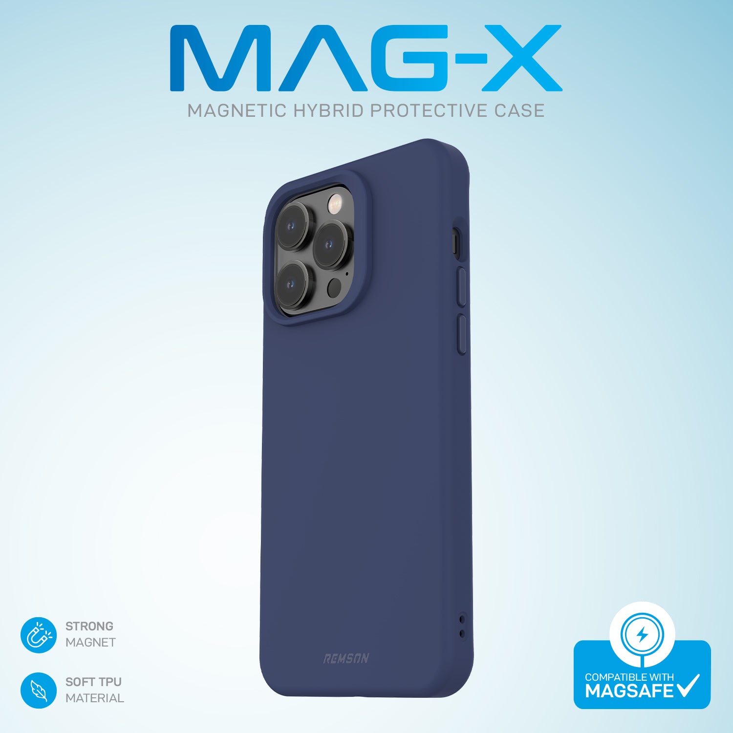 Remson Mag-X Magnetic Hybrid Protective Silicone Case Military Grade Protection Compatible For iPhone 14 Pro Max - Blue