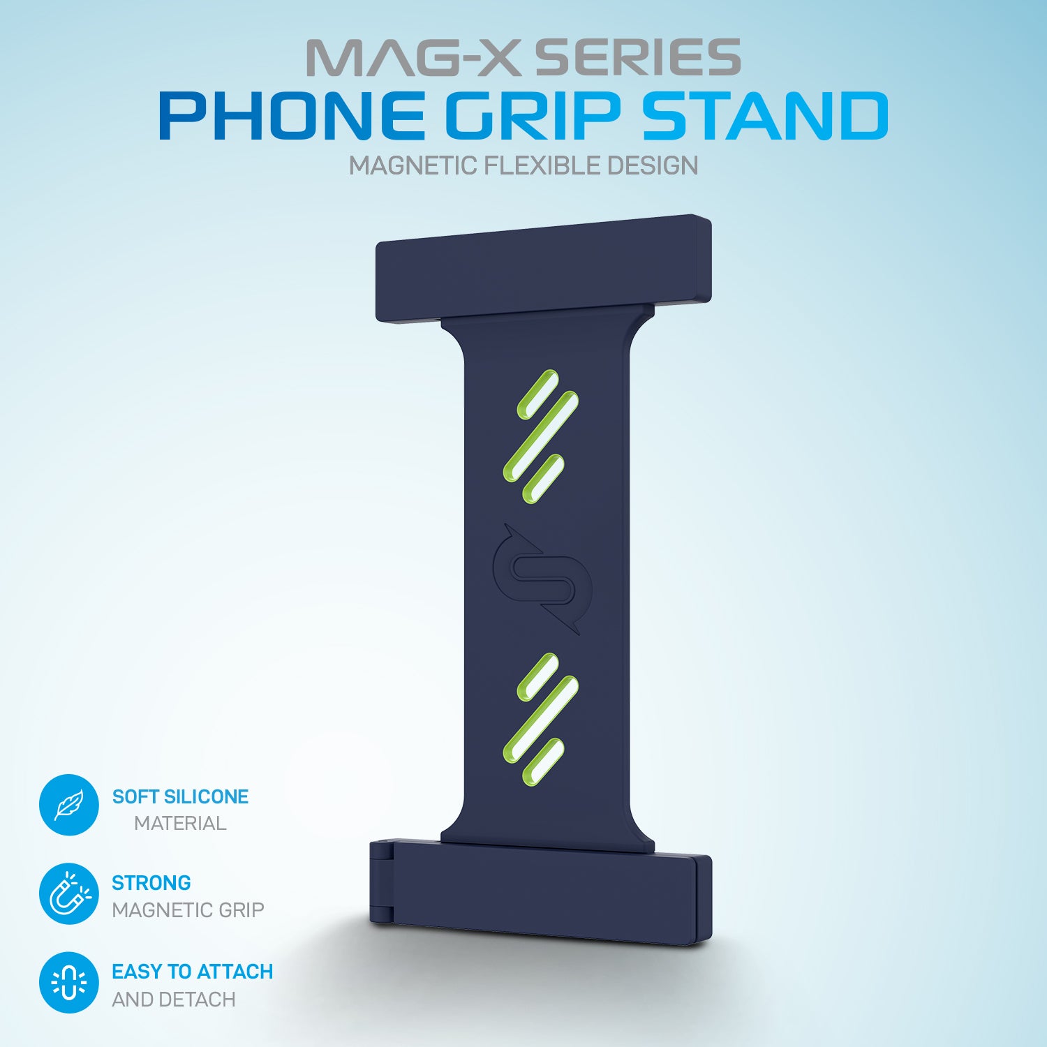 Remson Mag-X Phone Grip Strap with Magnetic Phone Kickstand - Navy Blue/Neon Green