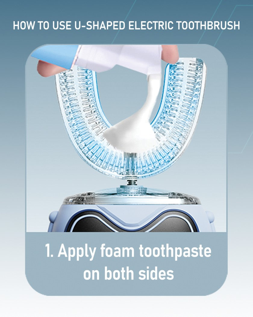 Moxedo Kids 2 in 1 U- Shaped Electric Toothbrush, 2 Brush Heads/ 2 U-Shape Brush Head, 360 Dental Oral Cleaning, 5 Ultrasonic Smart Modes, IP64 Waterproof Auto Toothbrush for Toddler- Blue