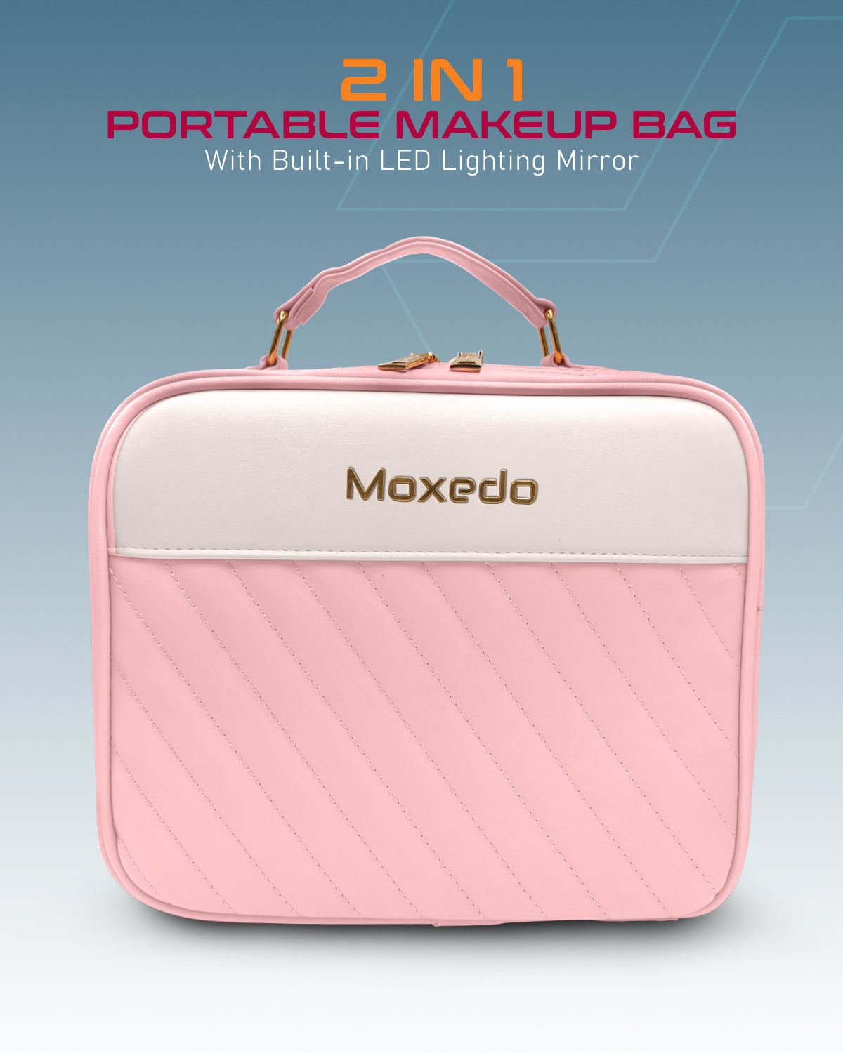 Moxedo 2 in 1 Portable Make-up Bag with Built-in LED Lighting Mirror (Pink)