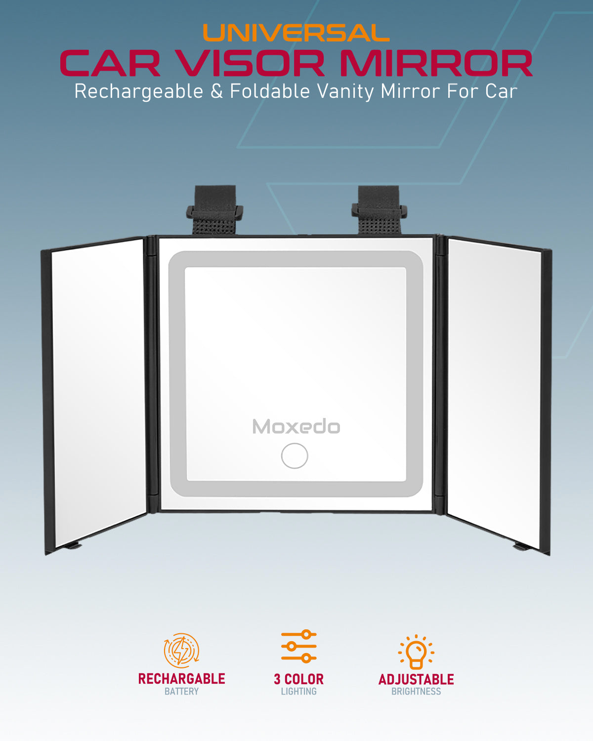 Moxedo Car Visor Mirror Rechargeable and Foldable Vanity Make- up Mirror