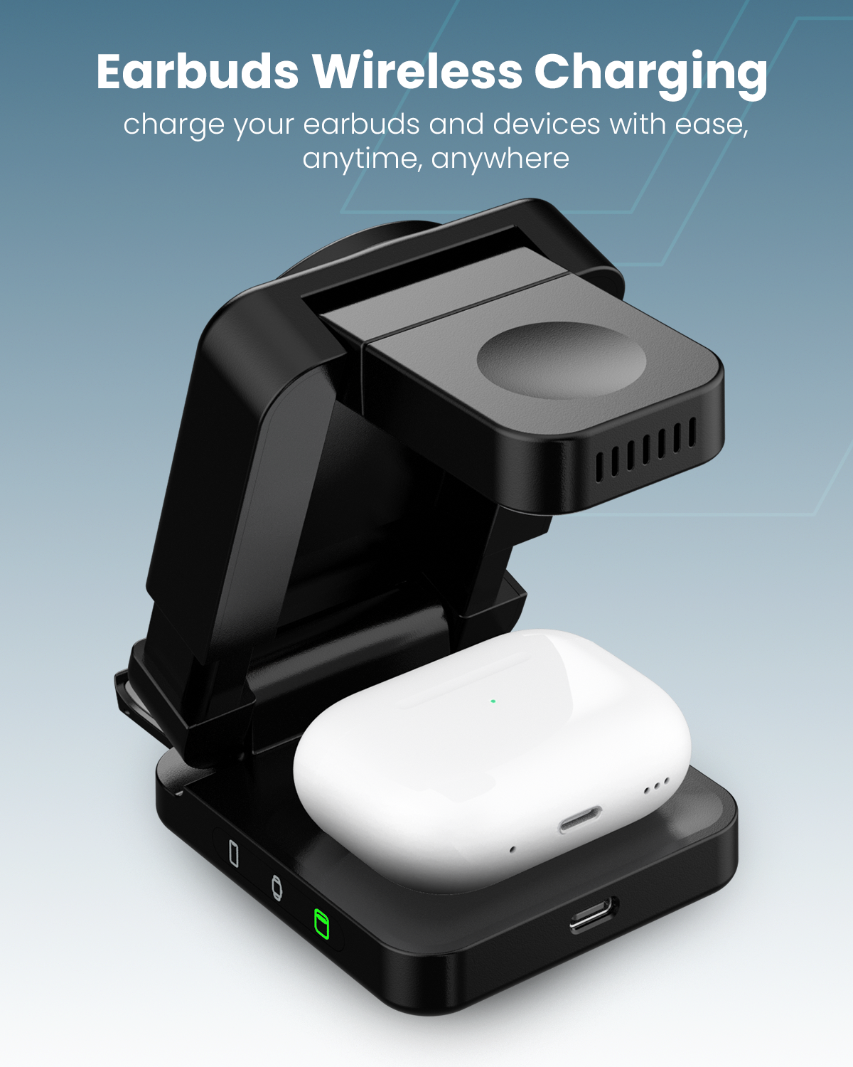 Moxedo 3 in 1 Foldable Wireless Charging Station 15W Wireless Stand Magsafe Charger Compatible for iPhone/Earbuds/ iWatch and Huawei Watch