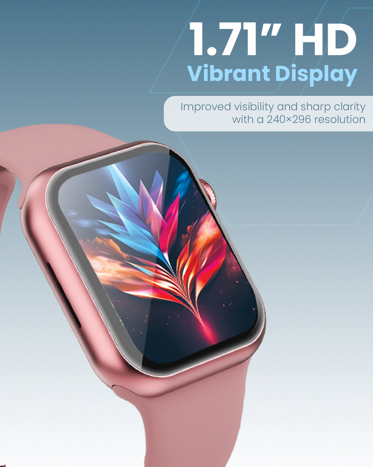 Moxedo Mevo Smart Watch for Android & iOS with 1.71" HD AMOLED Display, Wireless Charging, Chat GPT AI Assistant, Bluetooth Calling, Fitness & Health Tracker, Sleep Monitor, IP67 Waterproof (Rose Gold)