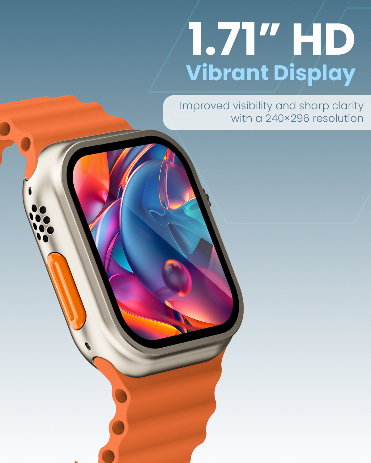 Moxedo Lexor Smart Watch for Android & iOS with 1.71" Super HD AMOLED Display Wireless Charging, Bluetooth Calling, Chat GPT, 100+ Sports Modes, Fitness & Health Tracker, IP67 Waterproof (Orange)