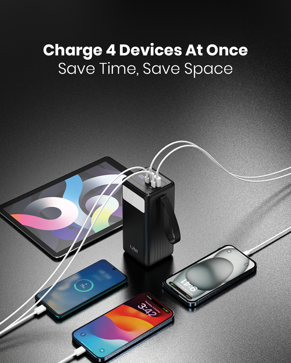 Moxedo Lite Multi-Port 40,000 mAh PD 65W Mini Power Station Fast Charging 2 USB-C / 2 USB-A Ports Portable with Built-in LED Flash Light and Lanyard