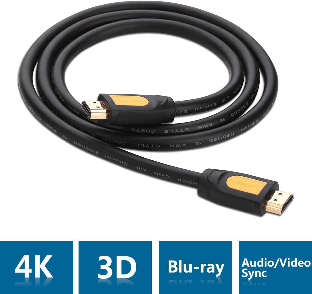 كابل HDMI دائري من UGREEN بطول 3.0 متر (أصفر/أسود) 