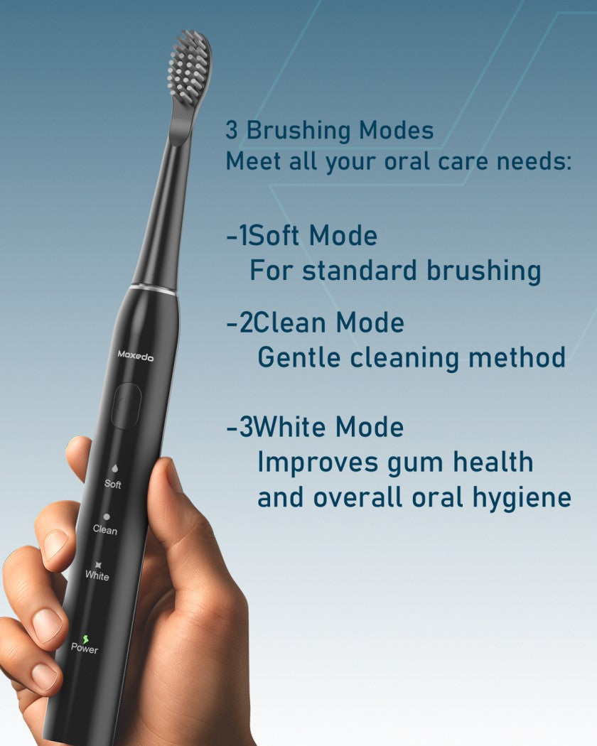 Moxedo Oravibe Electric Portable Rechargeable Toothbrush IPX7 Waterproof, 2 Mins 3 Brushing Modes, 22000VPM with 4 Brush Head