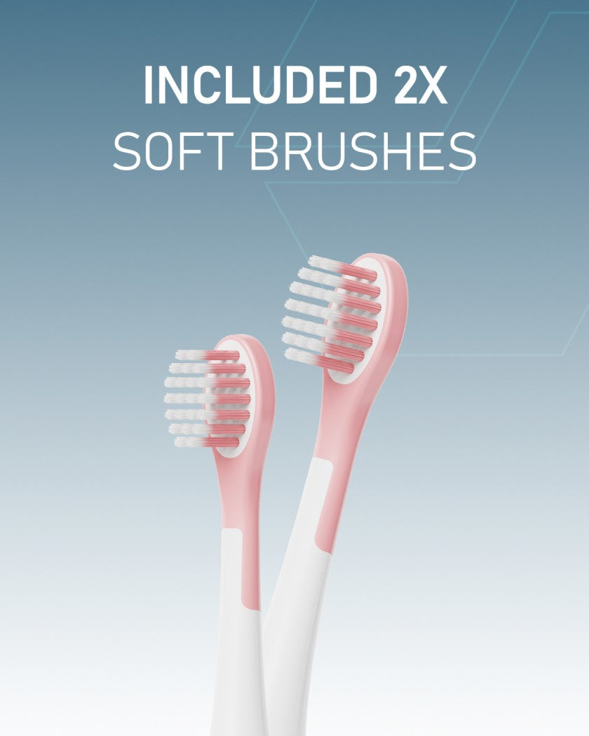 Moxedo Kids 2 in 1 U- Shaped Electric Toothbrush, 2 Brush Heads/ 2 U-Shape Brush Head, 360 Dental Oral Cleaning, 5 Ultrasonic Smart Modes, IP64 Waterproof Auto Toothbrush for Toddler- Pink