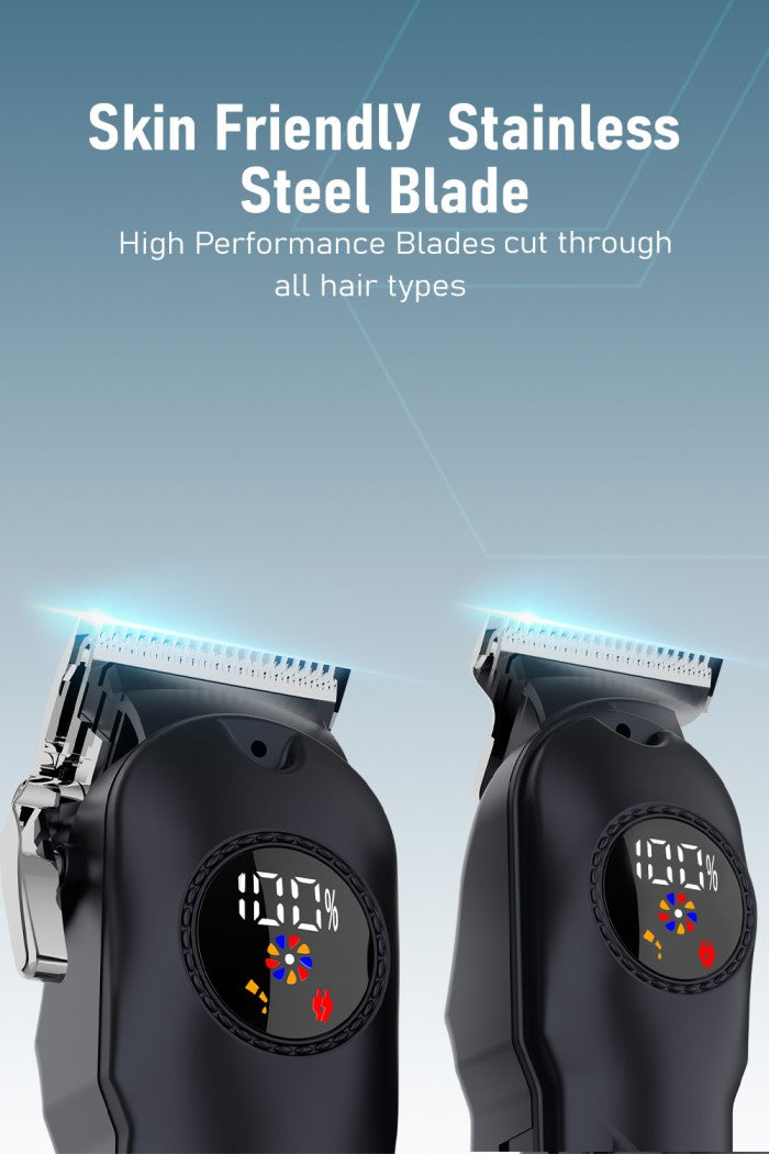 Moxedo Orvex Rechargeable Cordless Electric Hair Trimmer T-Blade Head 5 Level Adjustment 10 Guide Combs 15-25mm LCD Display with Grooming Kit