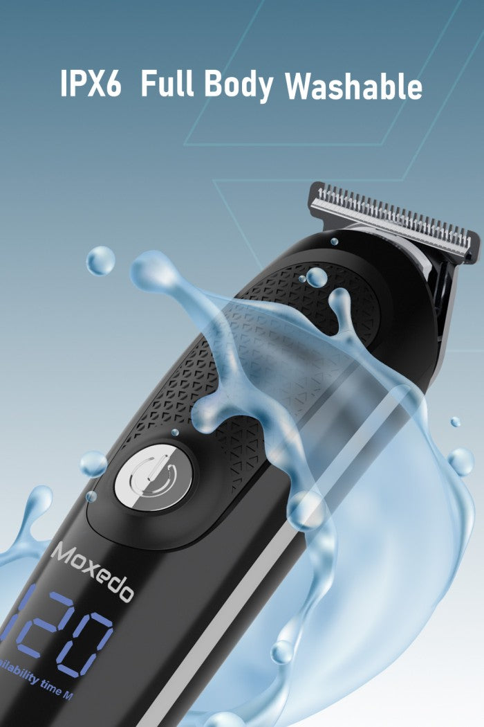 Moxedo 5 in 1 Cordless Hair Trimmer Professional Hair Clipper for Men IPX6 Waterproof Stainless-Steel T-Blade 120 Mins Working Time 5 Adjustable Guards for Men