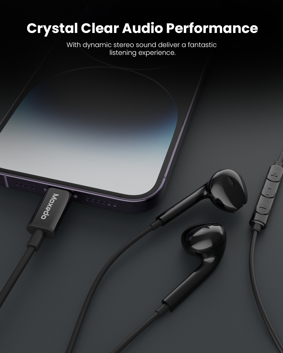 Moxedo Wired Stereo Lightning Earphone with In-Line Remote, Built-in Microphone Compatible for iPhone 14/13/12/11 Pro Max/X/XS Max/XR (Black)