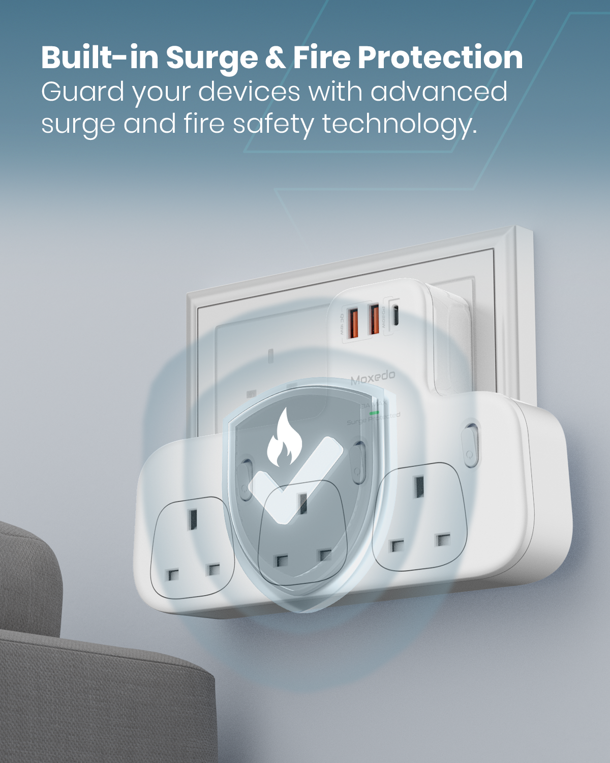Moxedo Multi-Plug+ Power Extension Adapter with Independent Switch 20W USB-C PD QC 3.0 Multiple Wall Charger Electrical Power Extender with 1 USB-C /2 USB-A/ 3 AC Outlet for Home, Office, Kitchen & School