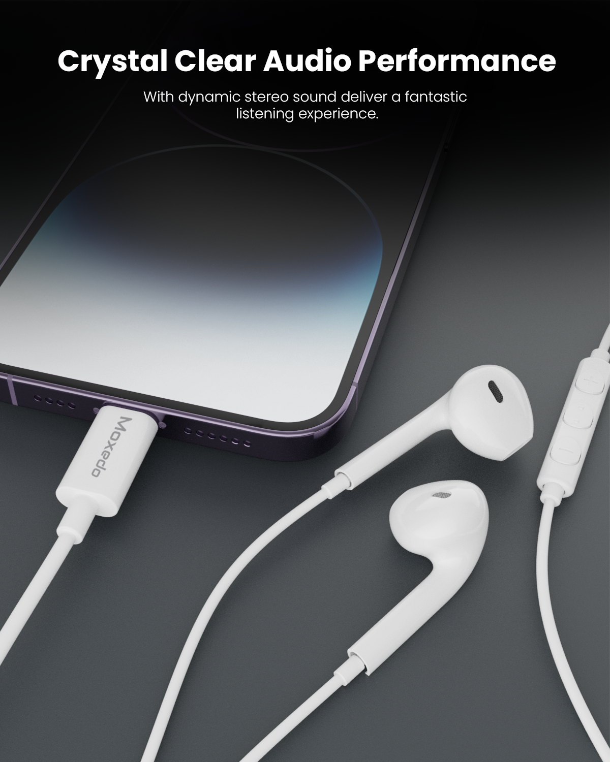 Moxedo Wired Stereo Lightning Earphone with In-Line Remote, Built-in Microphone Compatible for iPhone 14/13/12/11 Pro Max/X/XS Max/XR (White)