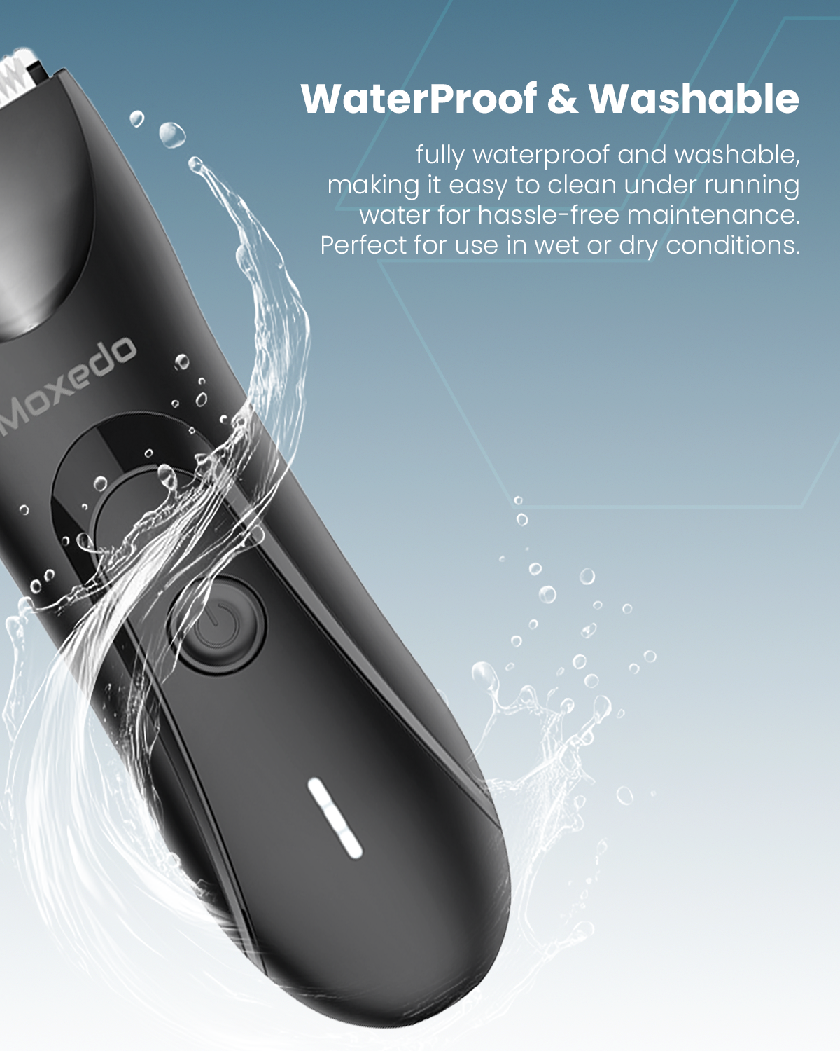 Moxedo Cordless Hair Trimmer Rechargeable Body Hair Clippers 7000 RPM Removable Blade Set Waterproof with LED Torch Light Foldable Charging Stand for Barbers and Home Use