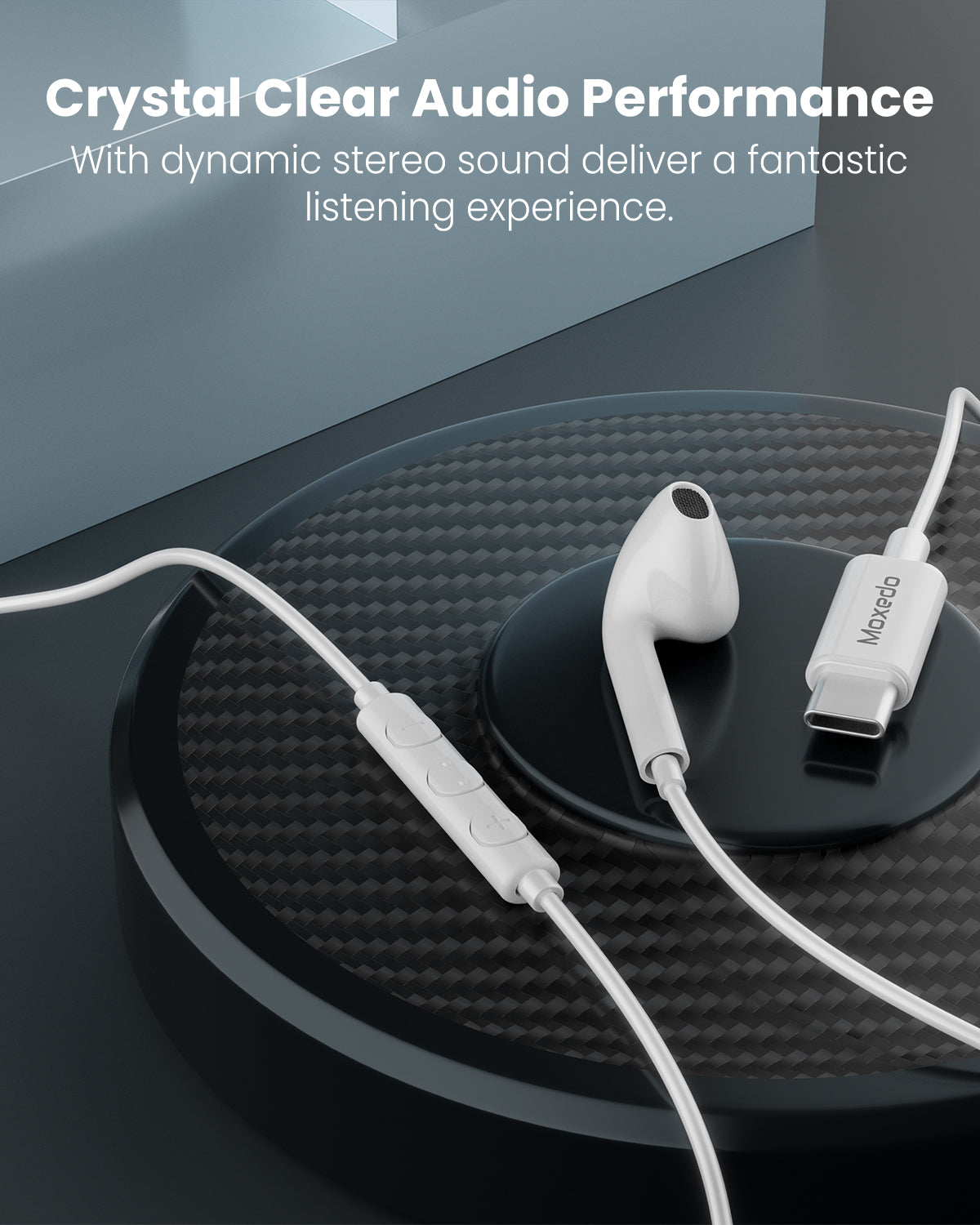 Moxedo Mono Stereo Earphone USB Type-C Connector Earphone with In-Line Remote, Built-in Microphone - White