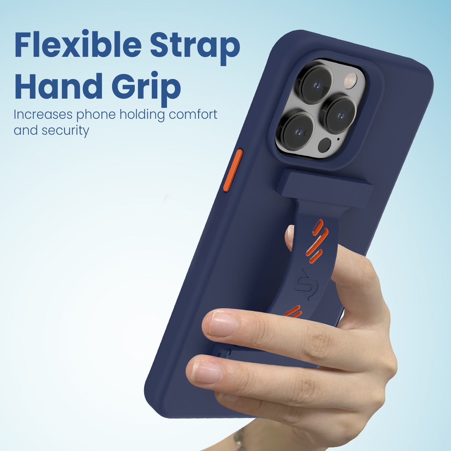 Remson Mag-X Phone Grip Strap with Magnetic Phone Kickstand - Navy Blue/Orange